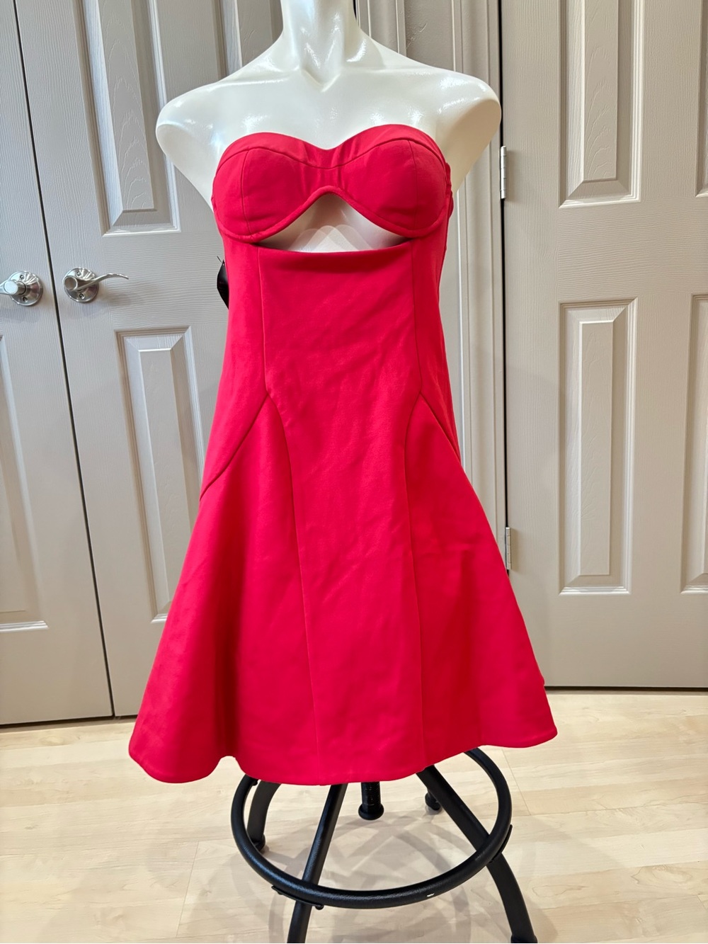Nasty Gal Strapless Cutout Fit-and-Flare Dress in Bright Red. Small